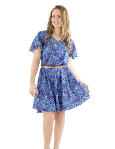 Vestido poliester sari biais mangas cortas