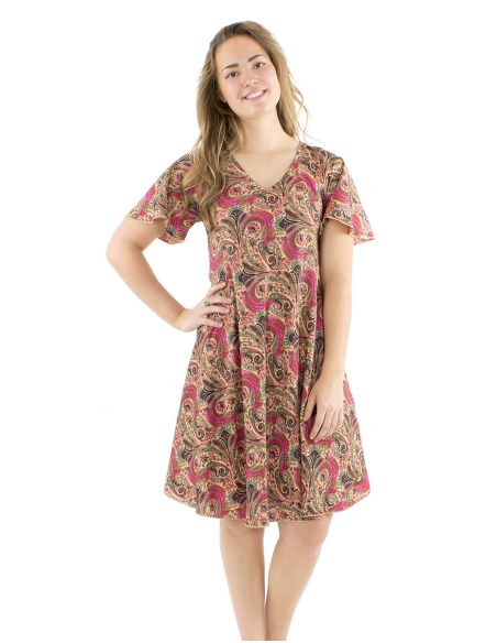 Vestido poliester sari biais mangas cortas