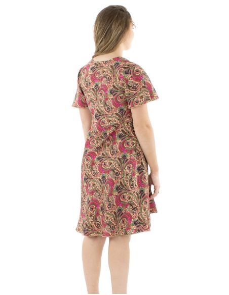 Vestido poliester sari biais mangas cortas