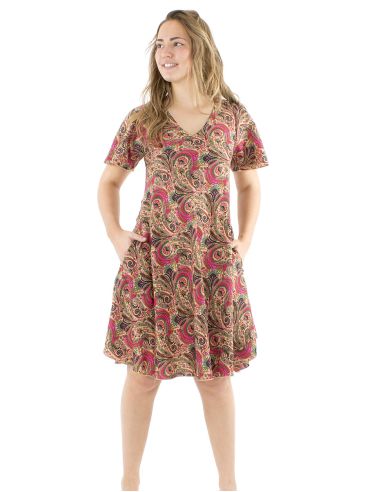 Vestido poliester sari biais mangas cortas