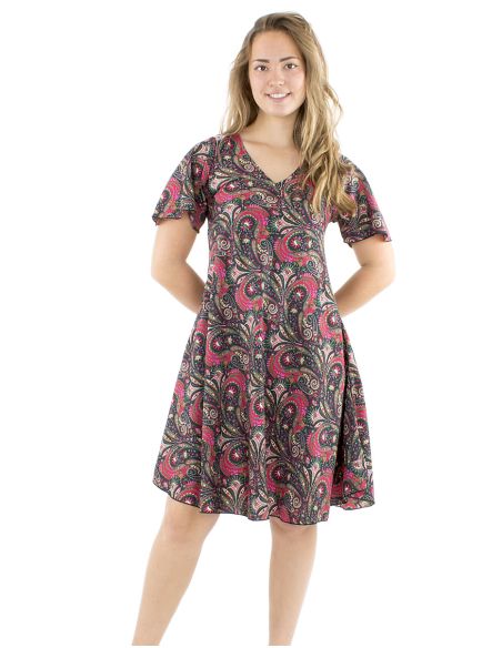 Vestido poliester sari biais mangas cortas