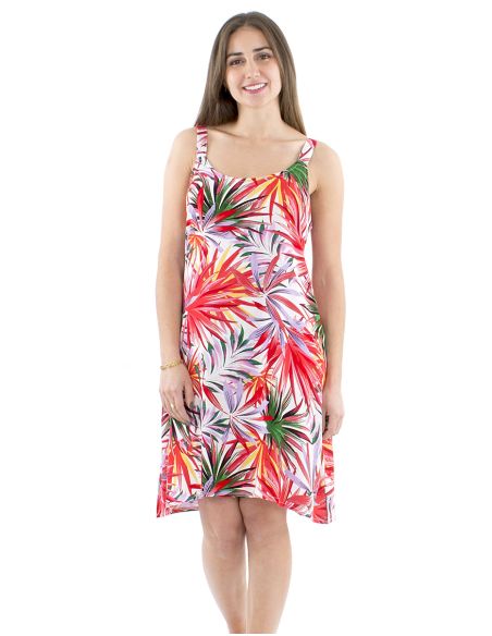 Vestido viscosa liso tirantes anchos estampado palma