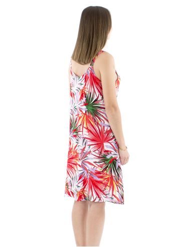 Vestido viscosa liso tirantes anchos estampado palma