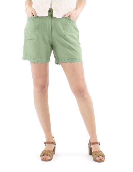 Pantalon corto 91% viscosa 9% lino encaje bolsillos y bajo