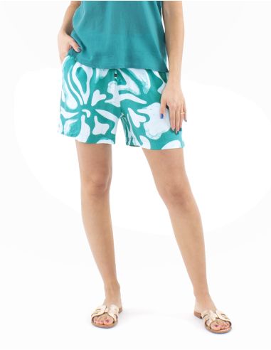 Pantalon corto viscosa estampado rumba con bolsillos