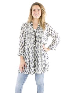 Tunica velo de algodon pliegue busto estampado block