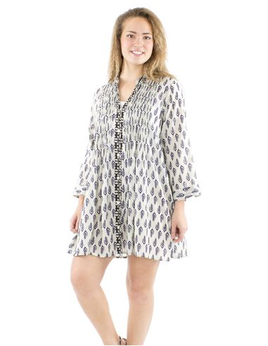 Tunica velo de algodon pliegue busto estampado block