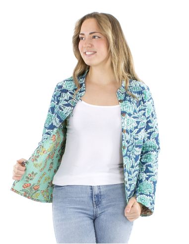 Chaqueta algodon reversible 2 estampados mangas largas