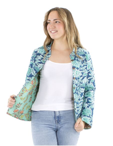 Chaqueta algodon reversible 2 estampados mangas largas