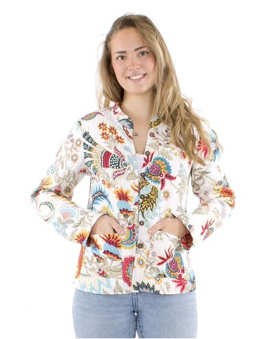 Chaqueta algodon reversible 2 estampados mangas largas