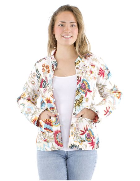 Chaqueta algodon reversible 2 estampados mangas largas