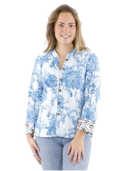 Chaqueta algodon reversible 2 estampados mangas largas