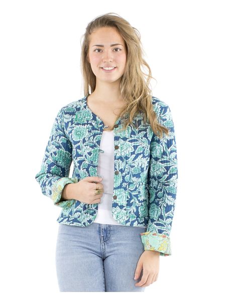 Chaqueta algodon reversible mini 2 estampados mangas largas