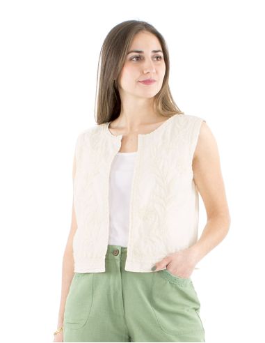 Chaqueta algodon blanco bordado manos sin mangas