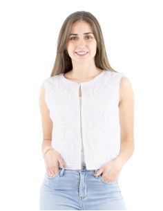 Chaqueta algodon blanco bordado manos sin mangas 2
