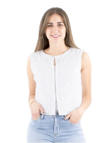 Chaqueta algodon blanco bordado manos sin mangas