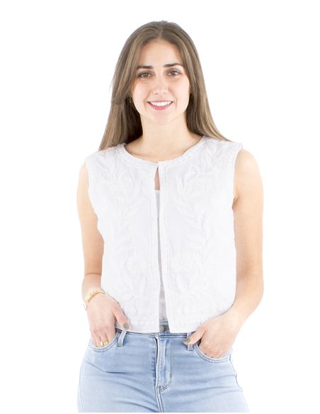 Chaqueta algodon blanco bordado manos sin mangas