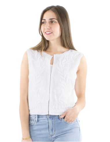 Chaqueta algodon blanco bordado manos sin mangas