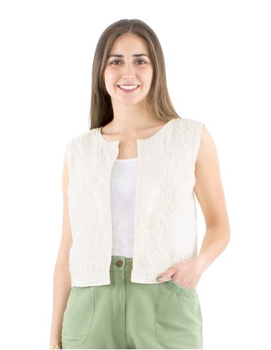 Chaqueta algodon blanco bordado manos sin mangas