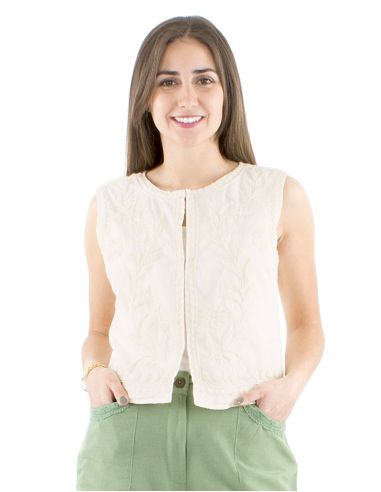 Chaqueta algodon blanco bordado manos sin mangas