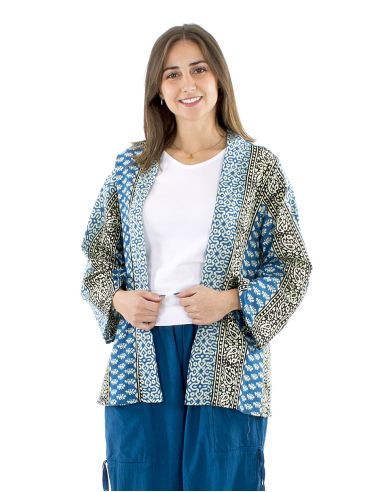 Chaqueta algodon fina abierta block estampado 3009