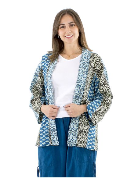 Chaqueta algodon fina abierta block estampado 3009