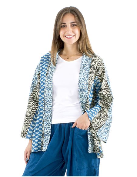 Chaqueta algodon fina abierta block estampado 3009