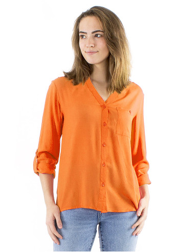 Blusa viscosa lisa con botones mangas largas