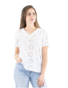 Blusa algodon blanco bordado mangas cortas cuello v 2