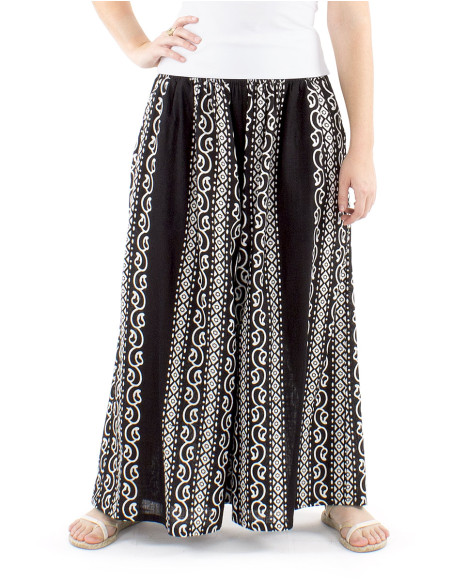 Pantalon algodon slub negro  estampado  color