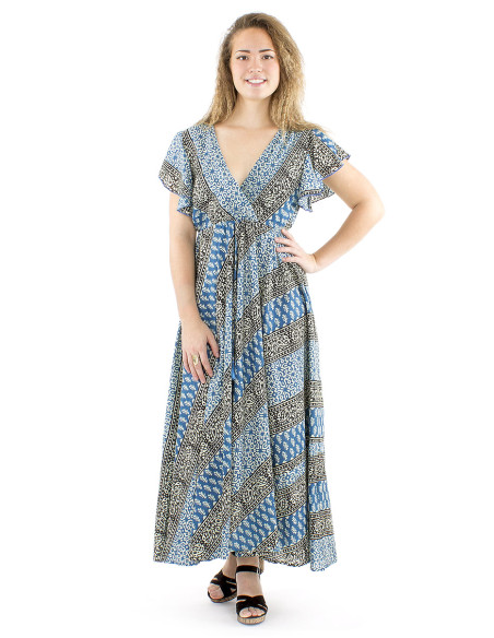 Vestido algodon block m cortas biais  cruzado estampado 3009