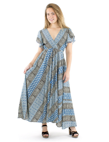 Vestido algodon block m cortas biais  cruzado estampado 3009