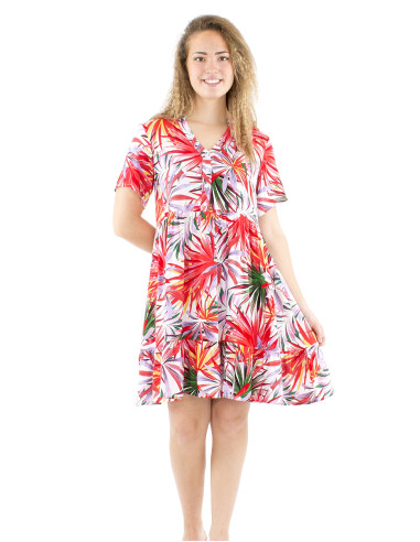 Vestido viscosa mangas cortas estampado palma