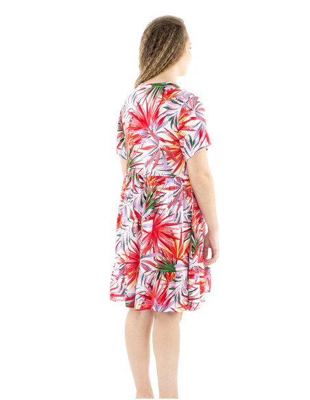 Vestido viscosa mangas cortas estampado palma