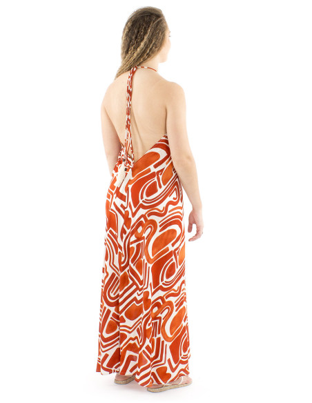 Vestido largo viscosa espalda desnuda estampado graffiti