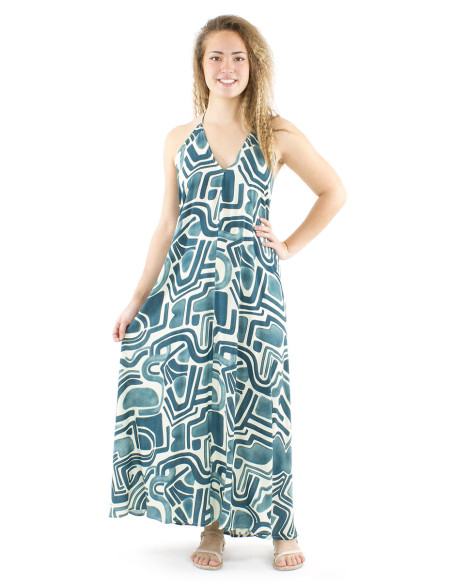 Vestido largo viscosa espalda desnuda estampado graffiti