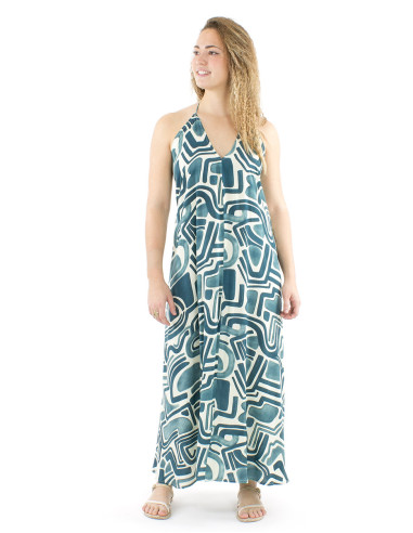 Vestido largo viscosa espalda desnuda estampado...