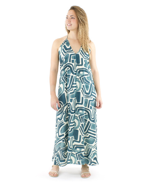 Vestido largo viscosa espalda desnuda estampado graffiti