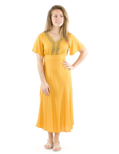 Vestido viscosa bordado mangas cortas lisa 2
