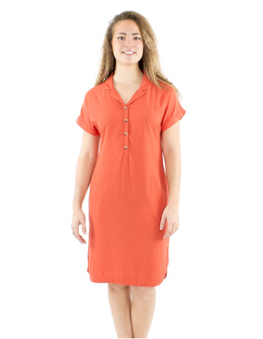 Vestido 54% lino 46% viscosa  mangas cortas