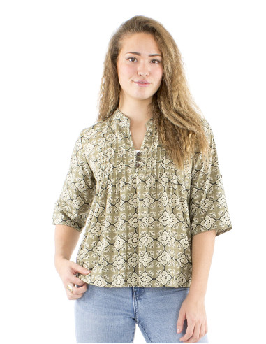 Blusa algodon block 3 botones mangas 3/4...