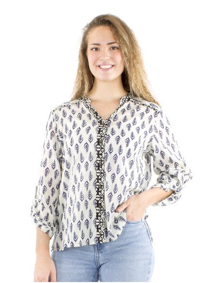 Blusa velo de algodon mangas largas abotonada  block