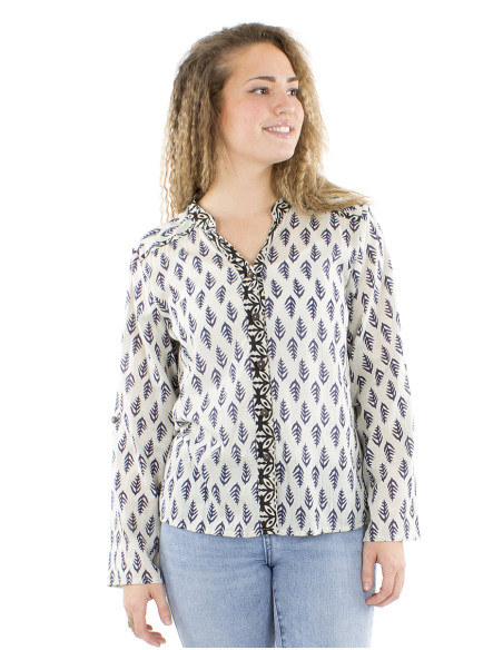 Blusa velo de algodon mangas largas abotonada  block