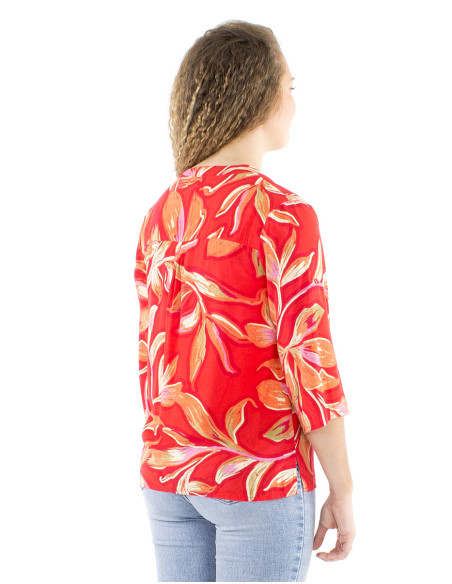Blusa viscosa mangas 3/4 pliegue pecho estampado jade