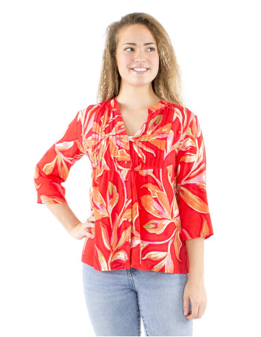 Blusa viscosa mangas 3/4 pliegue pecho...
