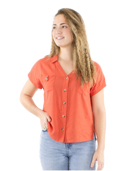 Blusa 54% lino 46% viscosa con botones y bolsillos pecho