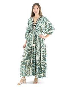 Vestido algodon block mangas mariposas cuello y espalda en v 2