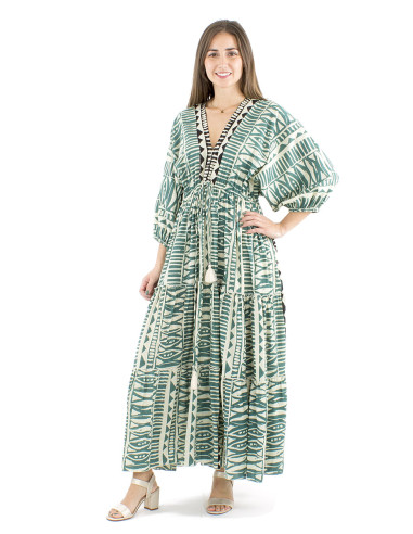 Vestido algodon block mangas mariposas cuello y...