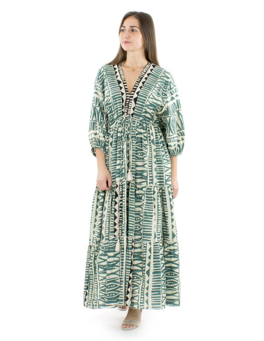 Vestido algodon block mangas mariposas cuello y...