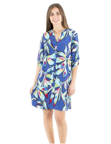Vestido tunica viscosa mangas largas estampado jade